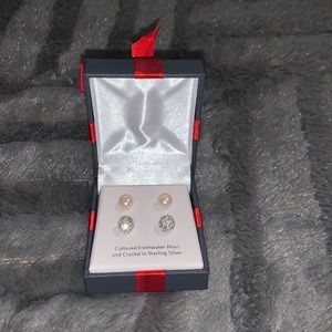 New Cultured Freshwater Pearl & Crystal in Sterling Silver Earring Set
